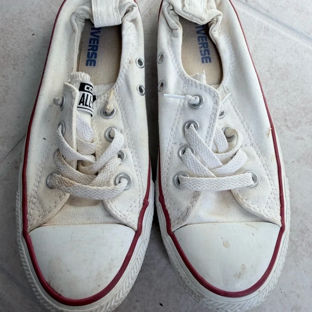 Converse All Star Low Top Sneakers White Canvas Shoes Womens Size 7‎